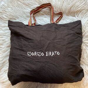 Giorgio Brato Black Brown Wool Linen Blend Large Shoulder Tote Bag EUC